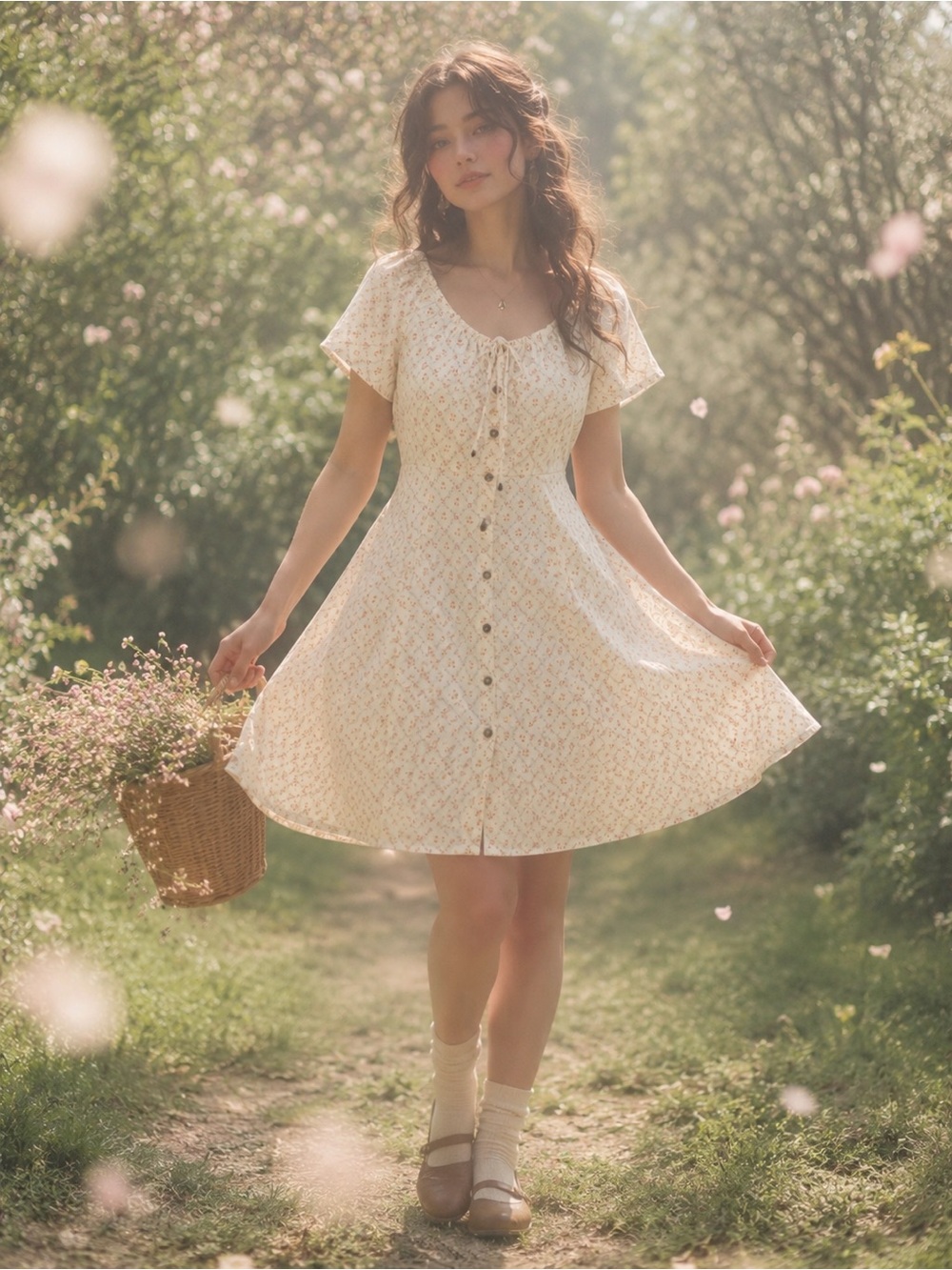 Universal Thread Women's Short Sleeve Button-Front Mini Sundress Cream Floral